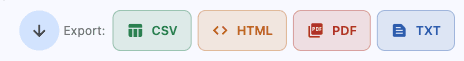 Export buttons for CSV, HTML, PDF and TXT